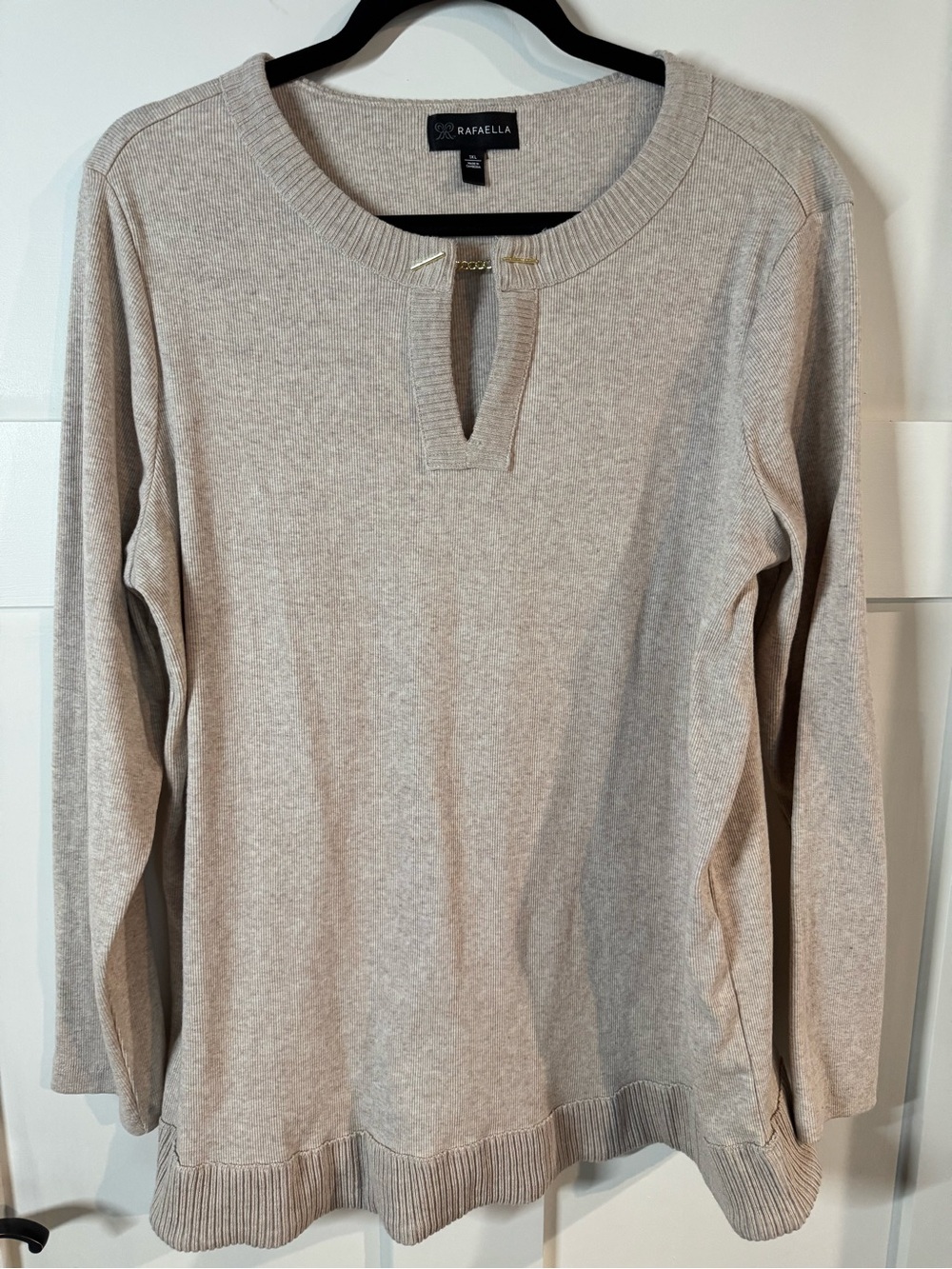 Rafaella Taupe Knit Top with Gold Chain Accent